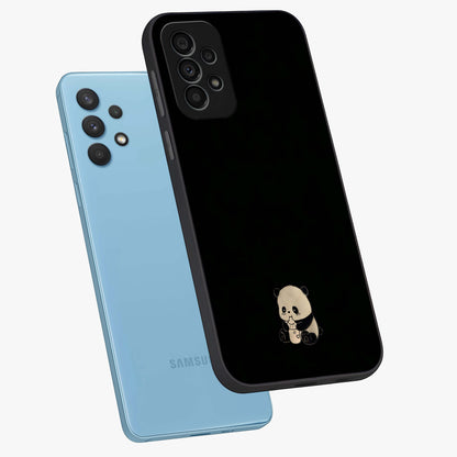 Midnight Panda Love Glass Case displayed in angled mockup highlighting adorable panda illustration with midnight aesthetic.
