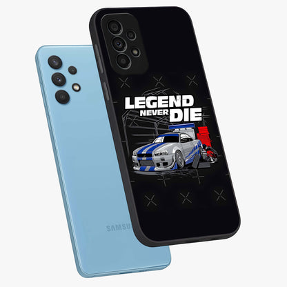 Midnight Racing Legacy Glass Case displayed in angled mockup highlighting dynamic automotive design with bold midnight aesthetic.