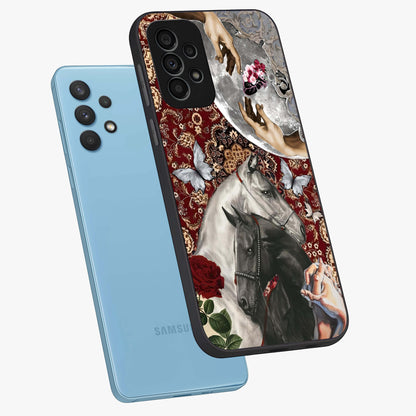 Moonlit Royal Stallion Glass Case displayed in angled mockup highlighting powerful stallion illustration with royal night aesthetic.