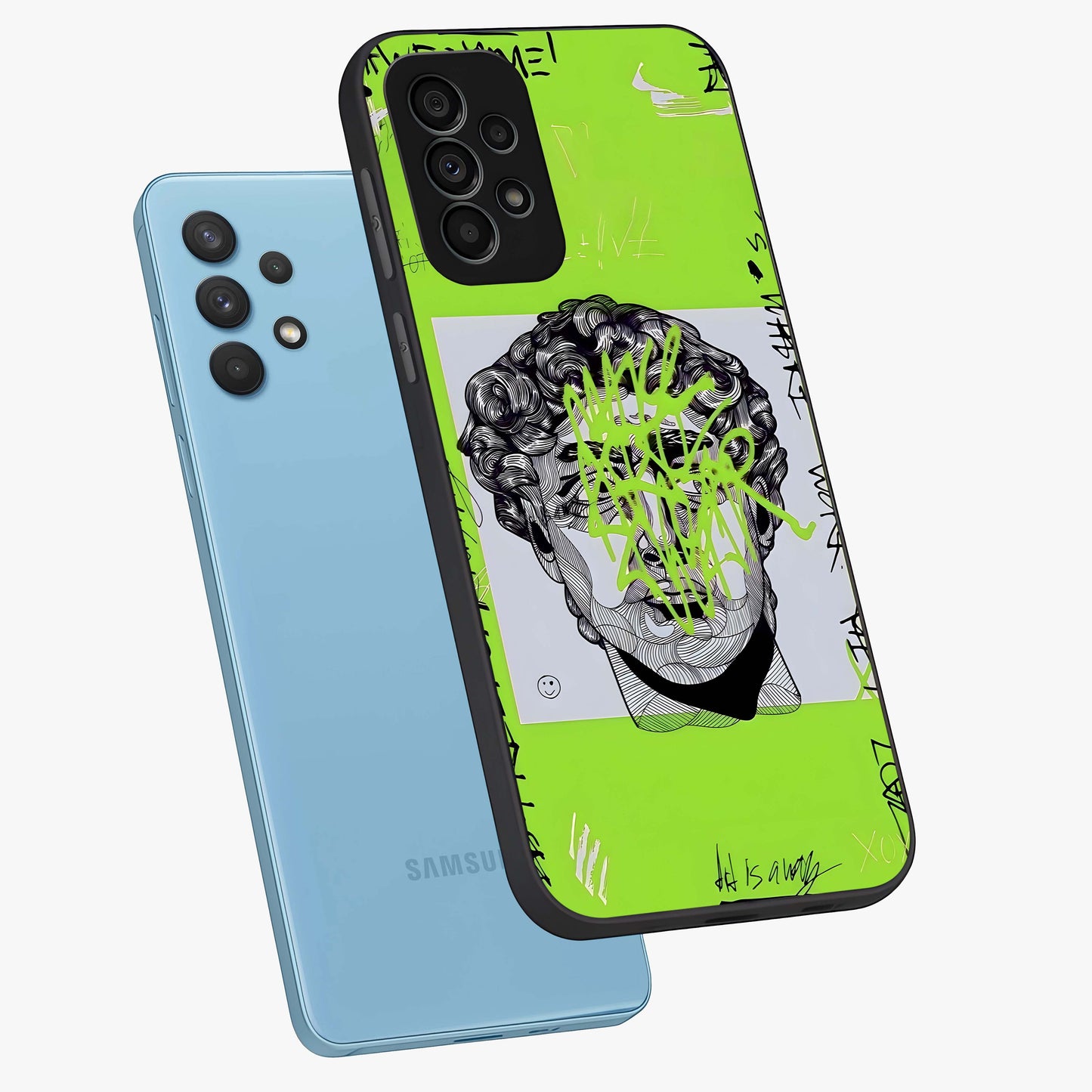 Neo Graffiti Rebellion Glass Case displayed in angled mockup highlighting urban street art design with rebellious aesthetic.