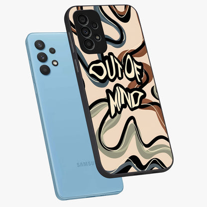 Out Of Mind Glass Case displayed in angled mockup highlighting bold statement design with modern artistic aesthetic.