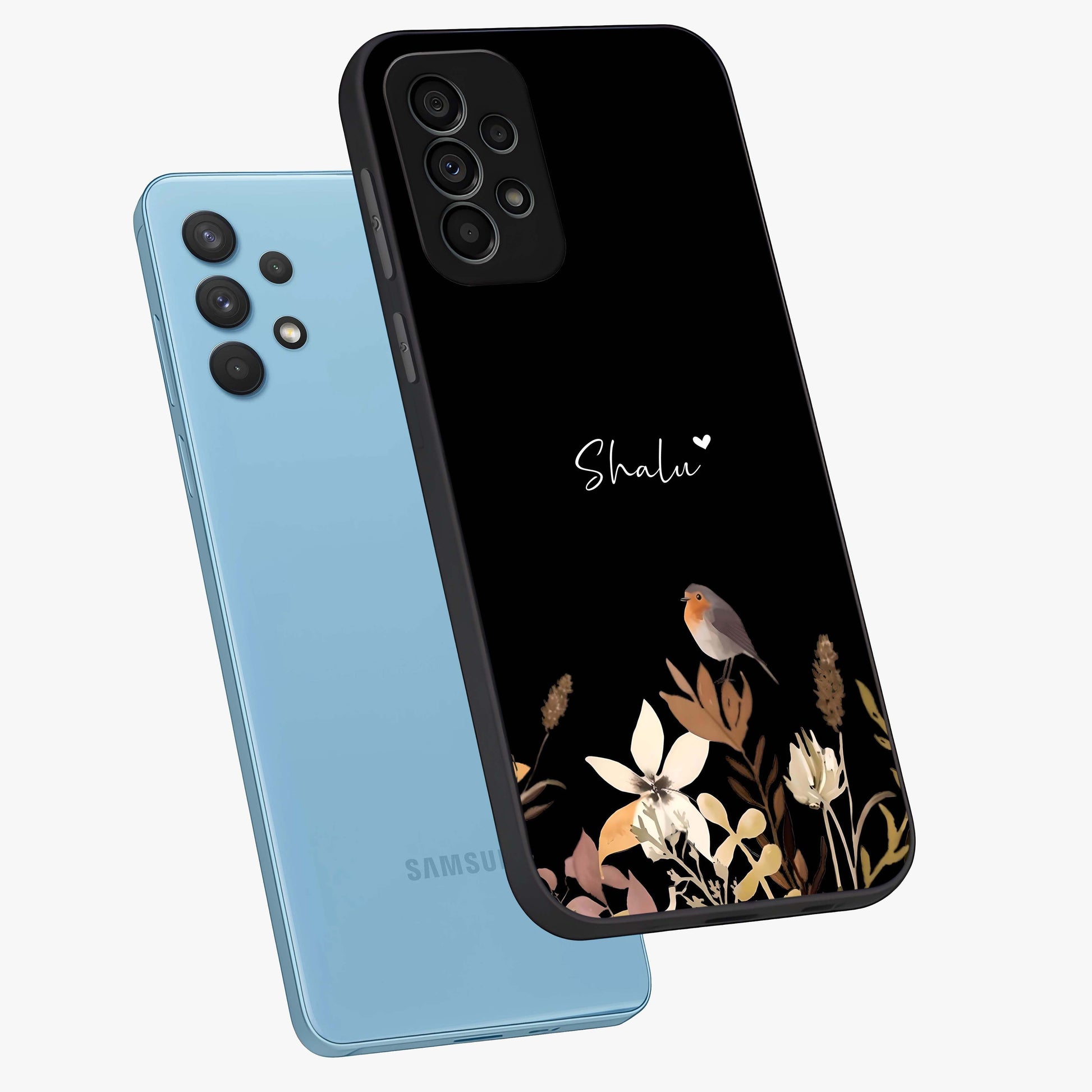 Quiet Garden Tune Custom Name Glass Case displayed in angled mockup highlighting delicate floral garden design with custom name feature.