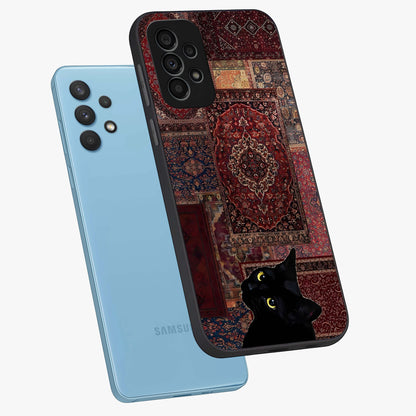 Regal Magic Cat Apple Glass Case displayed in angled mockup highlighting whimsical feline design with fantasy aesthetic.