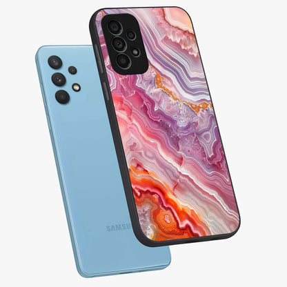Rose Quartz Marble Glass Case displayed in angled mockup highlighting elegant marble pattern with soft aesthetic style.