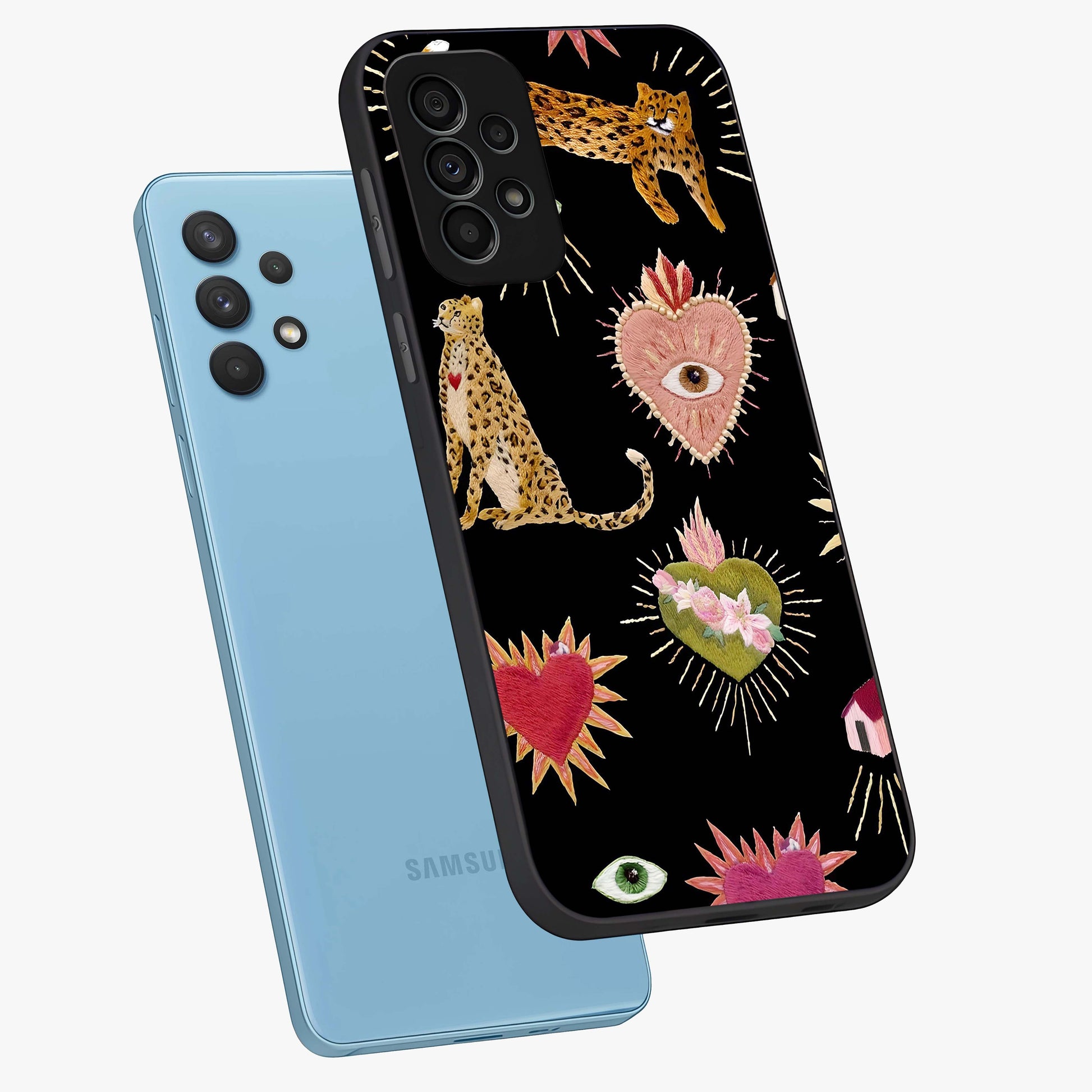 Sacred Jungle Heart Glass Case displayed in angled mockup highlighting lush tropical design with natural aesthetic style.