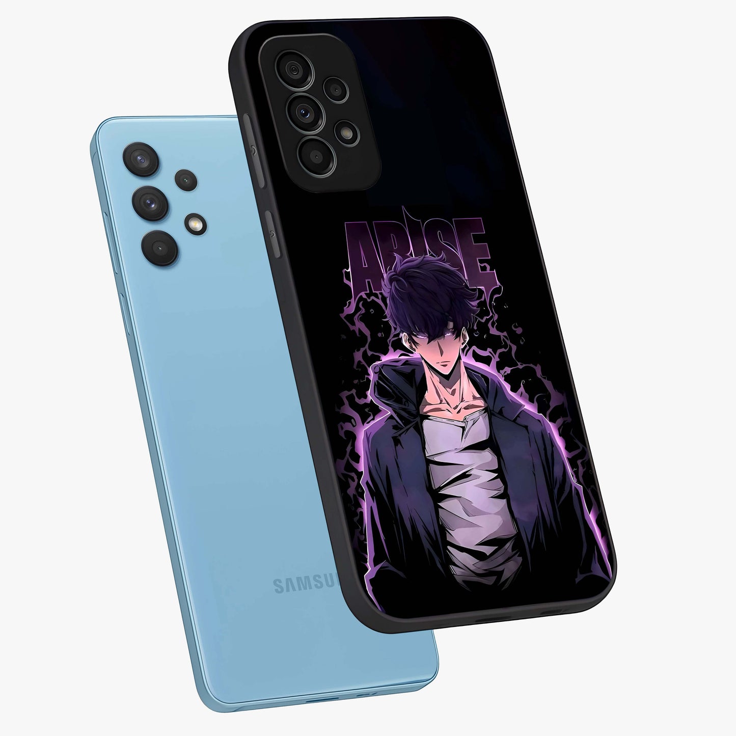 Shadow Monarch Awakening Glass Case displayed in angled mockup highlighting dramatic shadow warrior design with fantasy aesthetic.