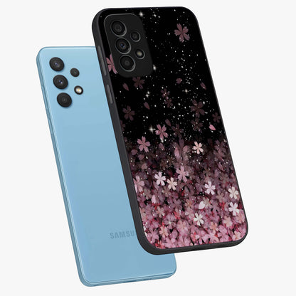 Small Starry Flowers Glass Case displayed in angled mockup highlighting tiny flower pattern with celestial aesthetic style.