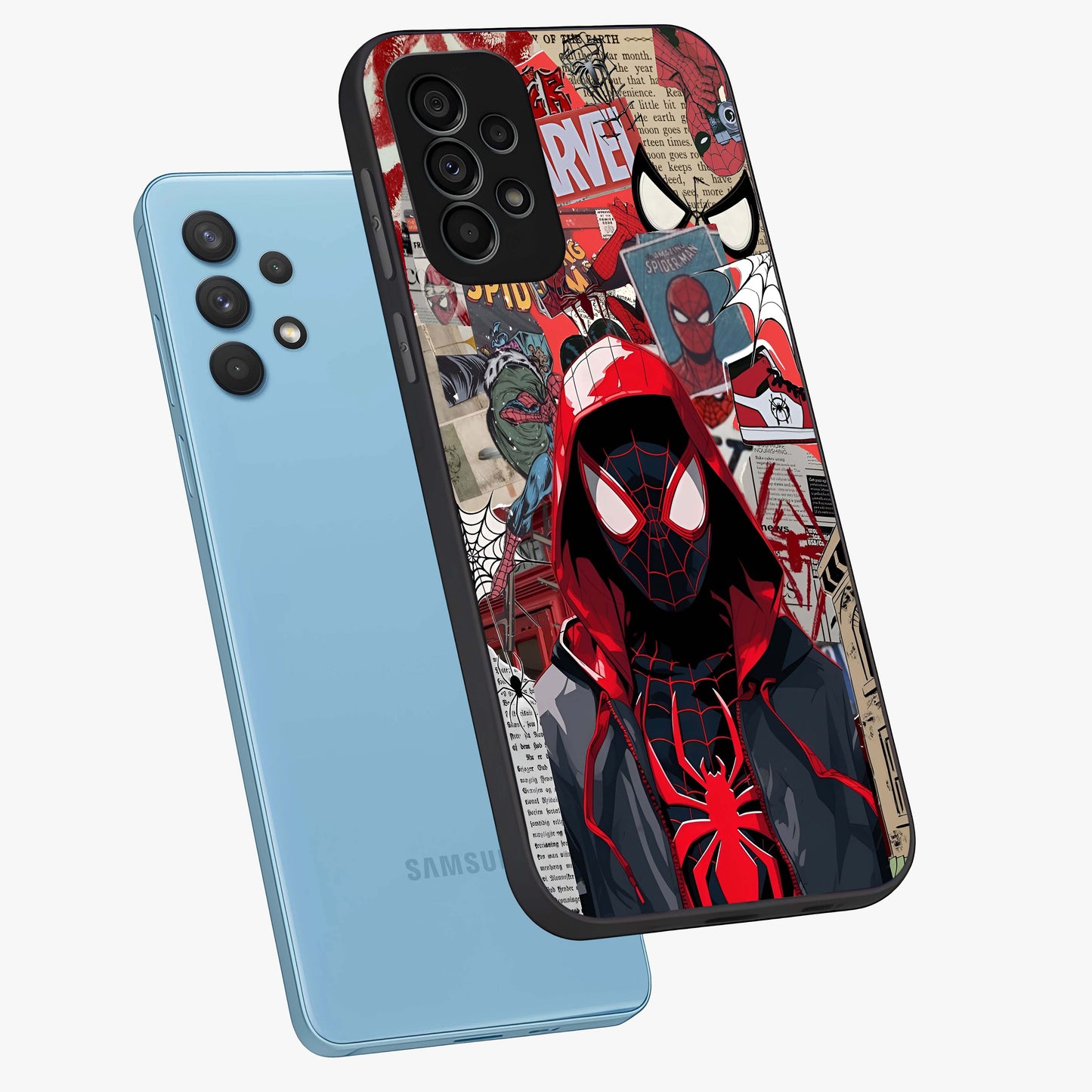 Spider Collage Street Glass Case displayed in angled mockup highlighting dynamic street style collage design with comic aesthetic.