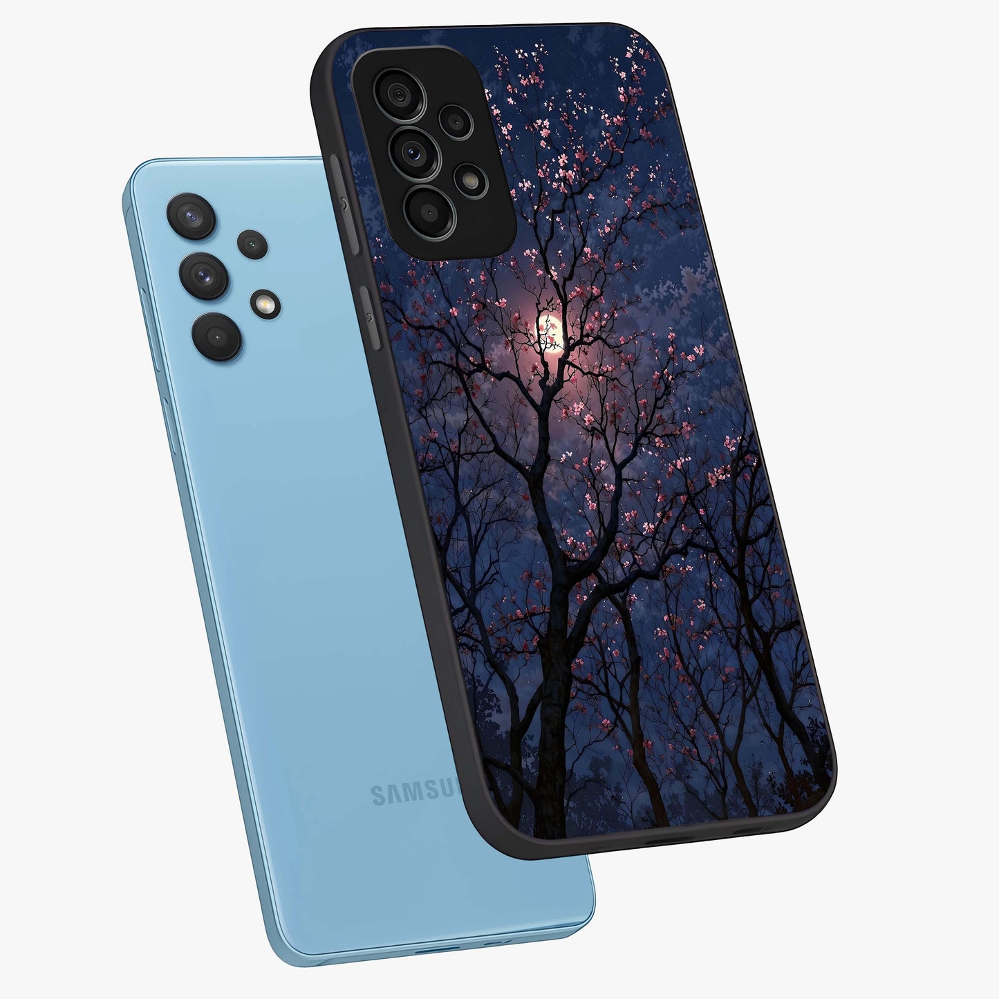 Twilight Sakura Serenade Glass Case displayed in angled mockup highlighting delicate sakura flower design with dreamy aesthetic.