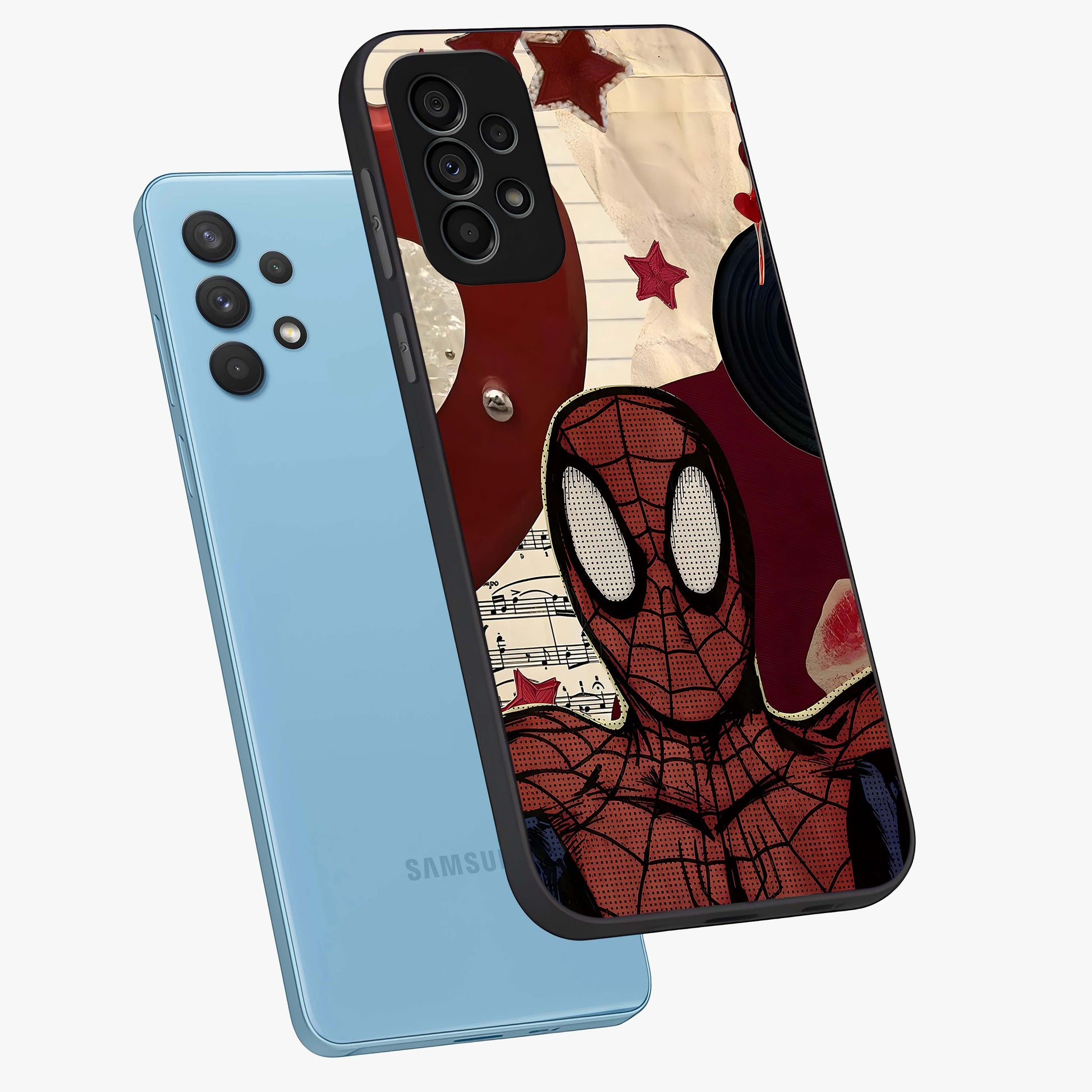 Web Warrior Vibes Glass Case displayed in angled mockup highlighting dynamic web design with comic style aesthetic.