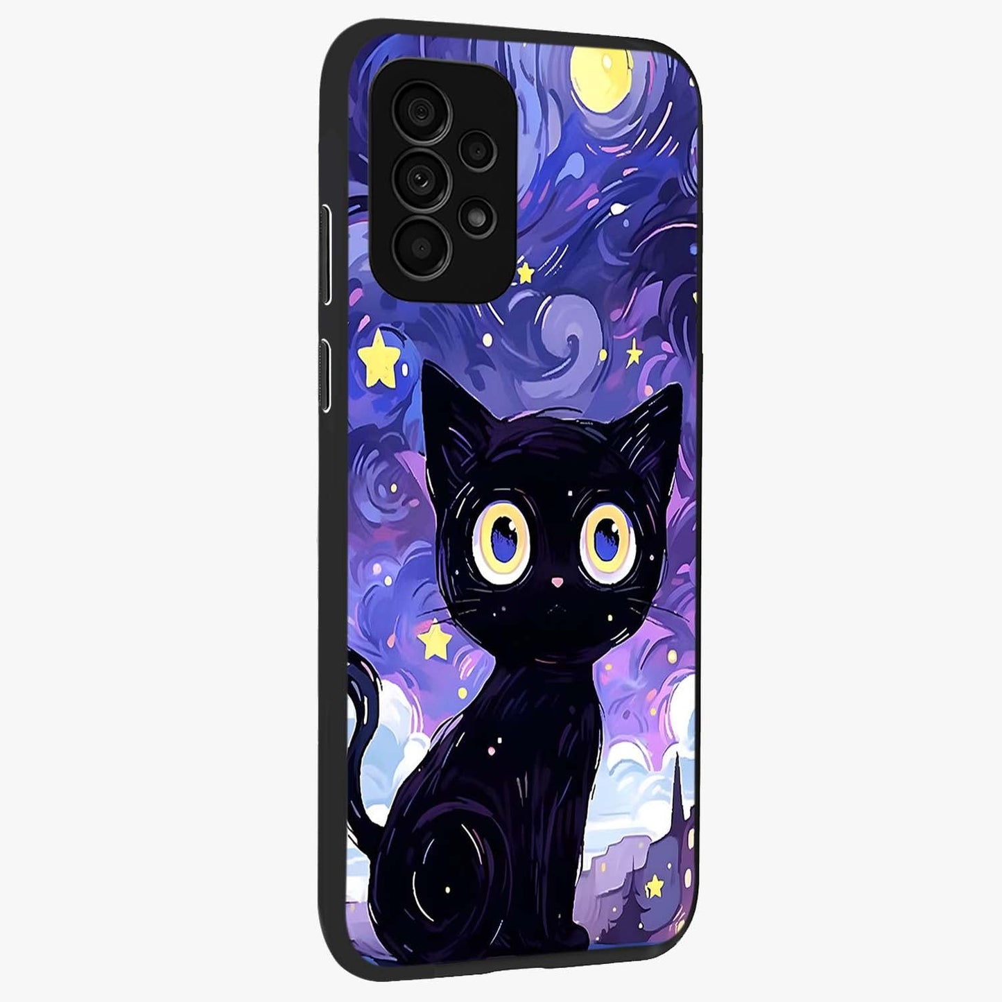 Abstract Cat Art Glass Case upright view showcasing creative feline illustration and aesthetic artistic style.