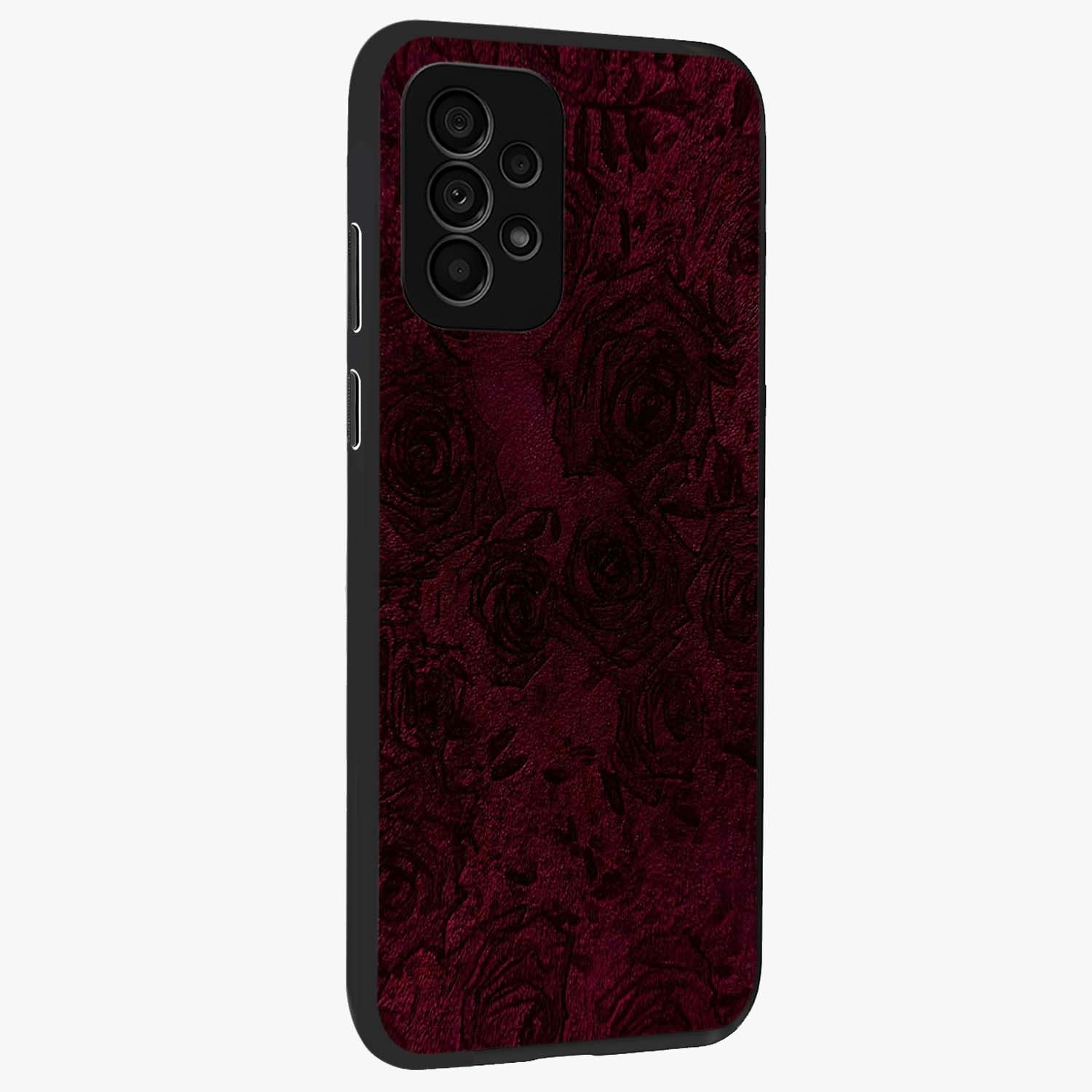 Crimson Fade Flow Glass Case upright view showcasing dynamic crimson flow artwork with stylish abstract theme.