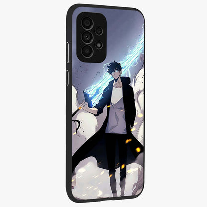 Dark Lightning Anime Warrior Glass Case upright view showcasing dramatic warrior artwork with dark lightning aesthetic.