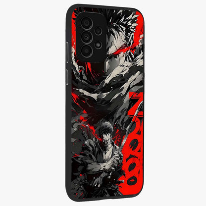 Demon Sword Resolve Glass Case upright view showcasing dramatic warrior artwork with intense battle theme.
