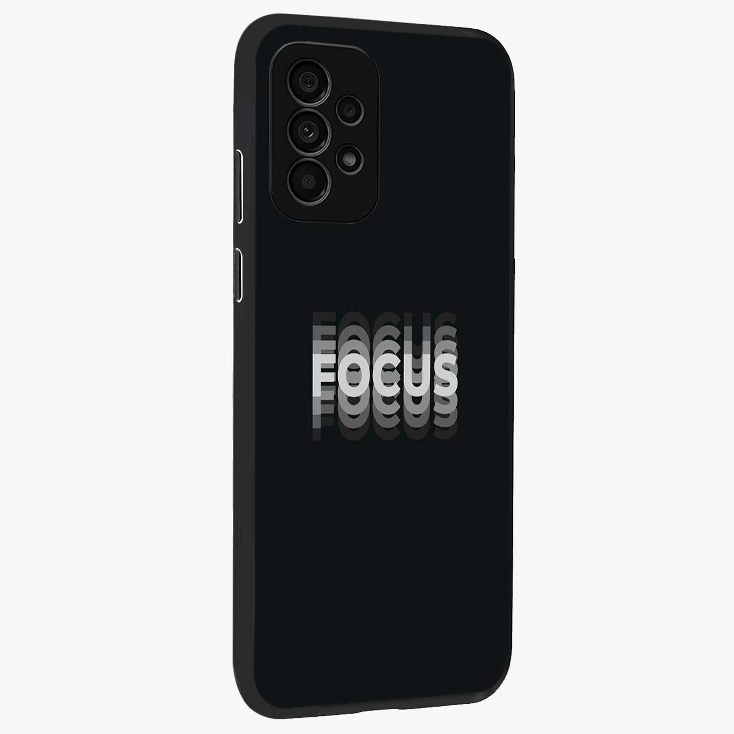 Focused Blade Discipline Glass Case upright view showcasing strong typography statement with sleek motivational theme.