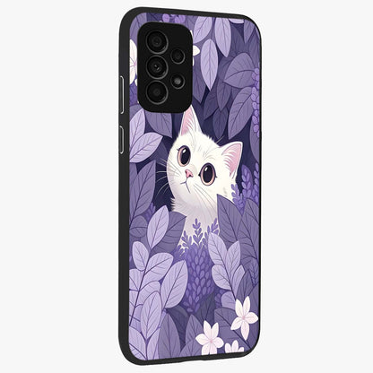 Lilac Hide Peek Cat Glass Case upright view showcasing charming cat artwork with adorable peek theme.