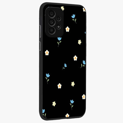 Minimal Petal Whispers Glass Case upright view showcasing elegant floral artwork with modern minimalist style.