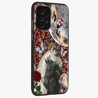Moonlit Royal Stallion Glass Case upright view showcasing dramatic horse artwork with glowing moon themed design.