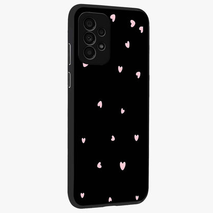 Pink Love Drops Glass Case upright view showcasing charming heart drop artwork with romantic playful theme.