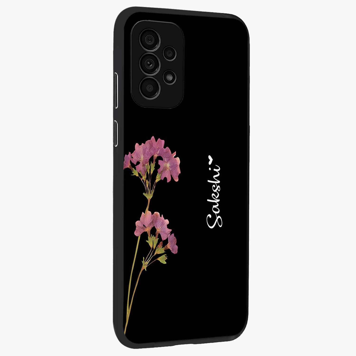 Riching Lavender Flower Custom Name Glass Case upright view showcasing elegant lavender floral artwork with personalized aesthetic.