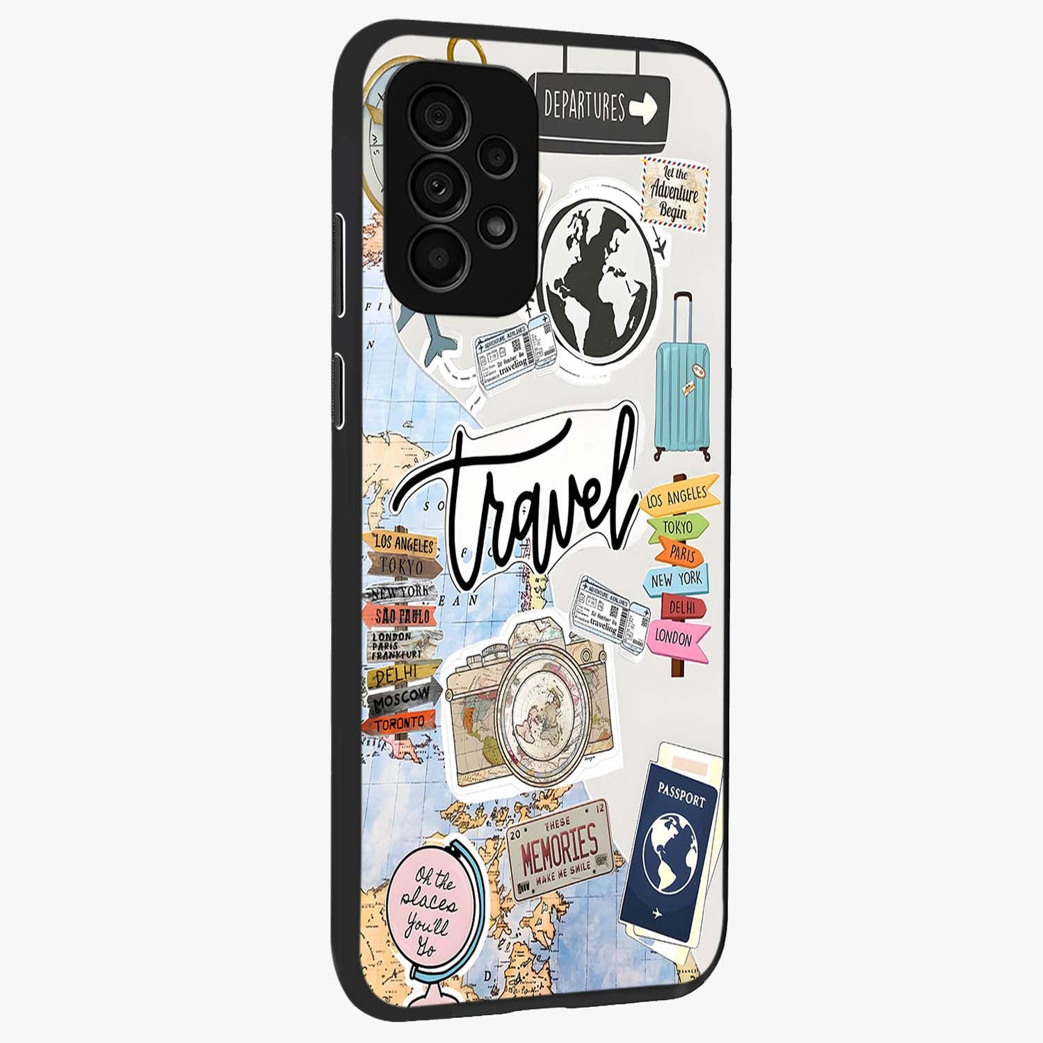 Wanderlust Journal Glass Case upright view showcasing wanderlust inspired artwork with creative exploration theme.