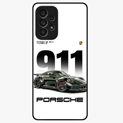 911 Turbo Dominance Glass Case showing clean flat back view with bold 911 sports car artwork and glossy glass finish.