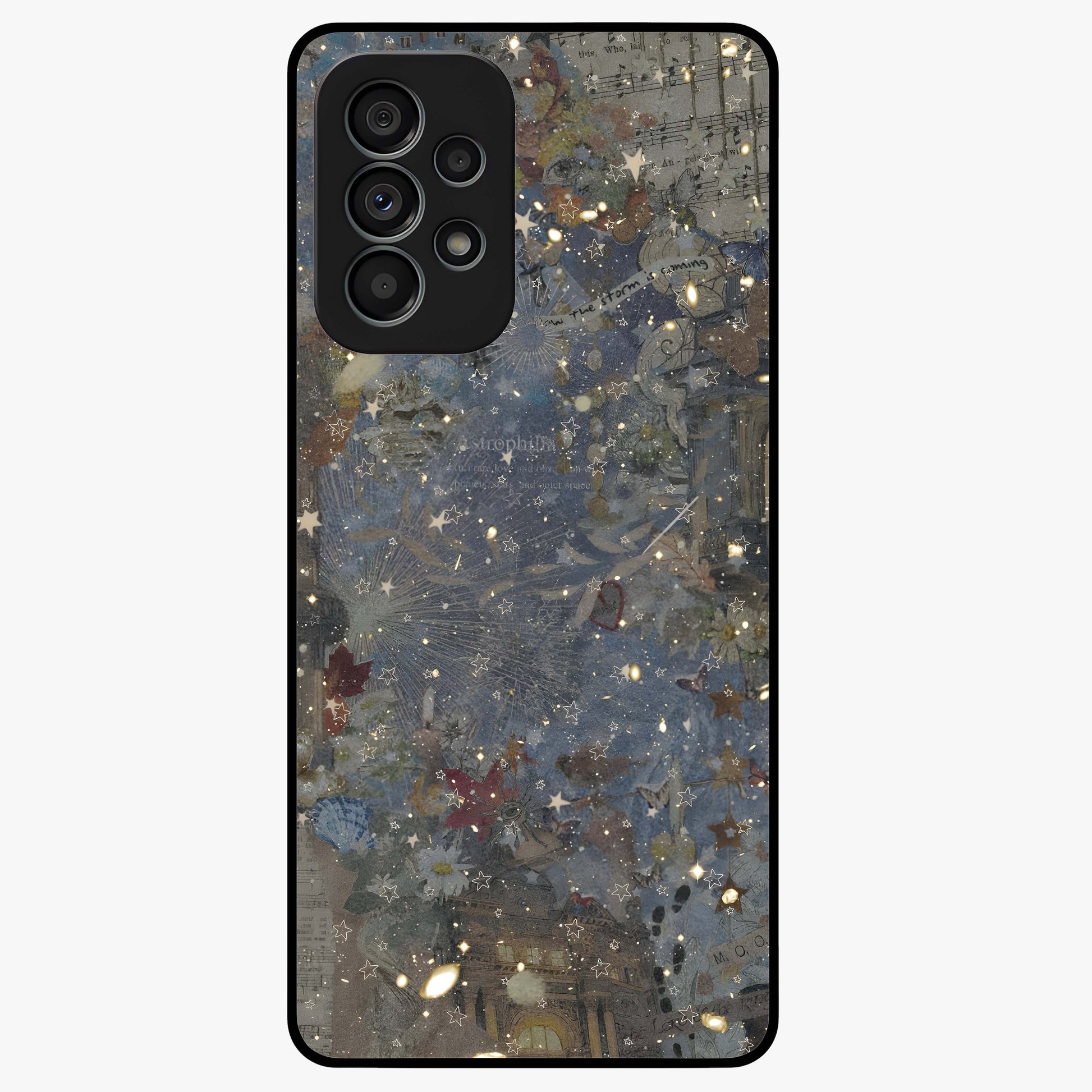 Aesthetic Astrolophia Glass Case showing flat back view with dreamy aesthetic design and glossy glass finish.