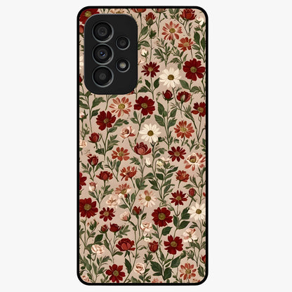 Biege Flower With Leaf Glass Case showing flat back view with soft beige floral artwork and glossy glass finish.