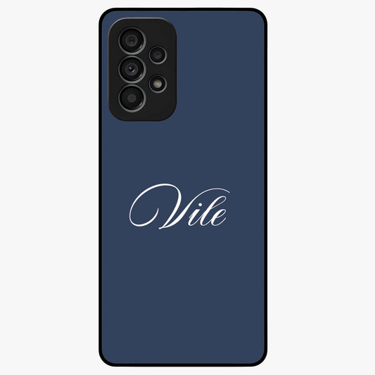 Blue Background Personalized Custom Name Glass Case showing flat back view with minimal blue background and custom name design.