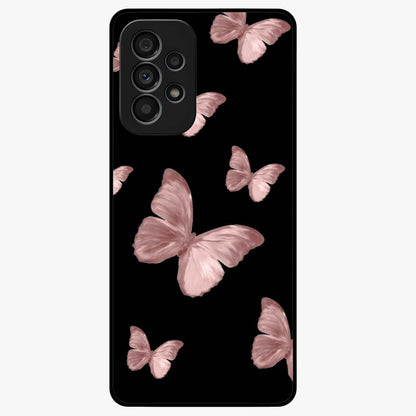 Butterfly Pattern Glass Case showing flat back view with elegant butterfly pattern artwork and glossy glass finish.
