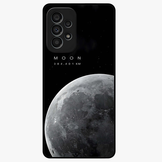 Cosmic Moon Glow Glass Case showing flat back view with glowing moon artwork and glossy glass finish.