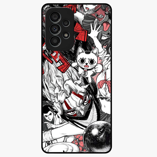 Crimson Chaos Panel Glass Case showing flat back view with bold crimson abstract artwork and glossy glass finish.