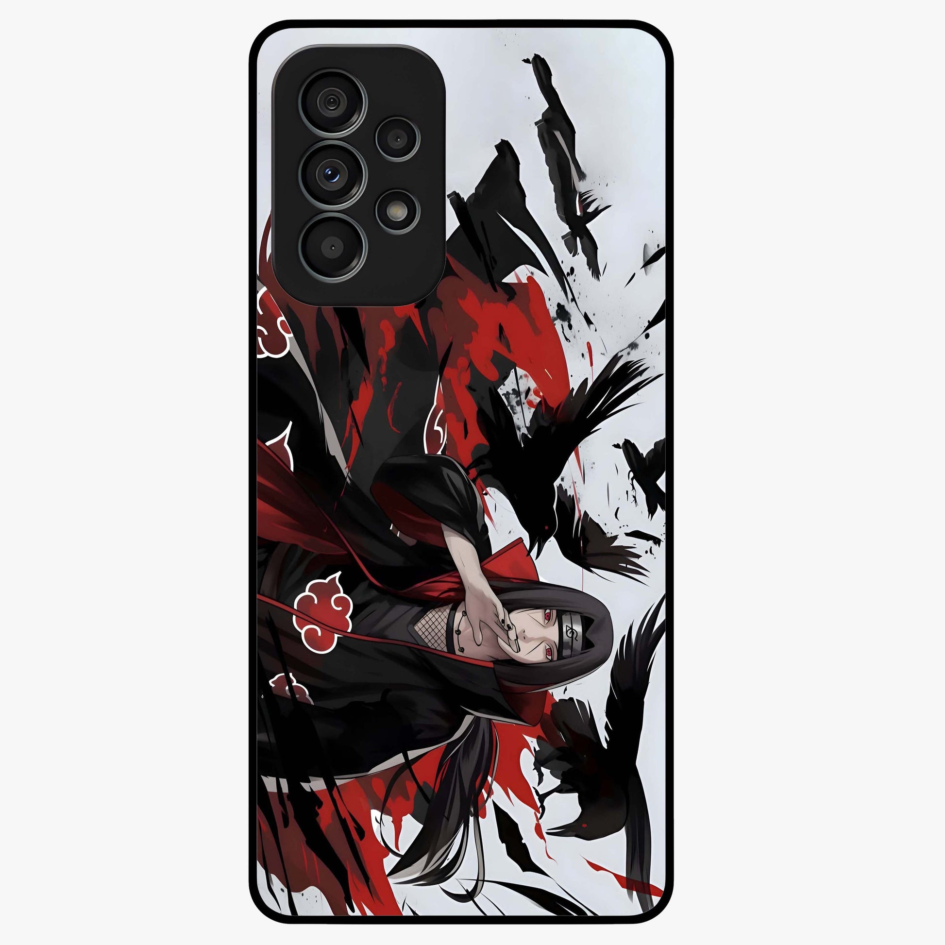 Crimson Crow Illusion Glass Case showing flat back view with artistic crow illusion artwork and glossy glass finish.