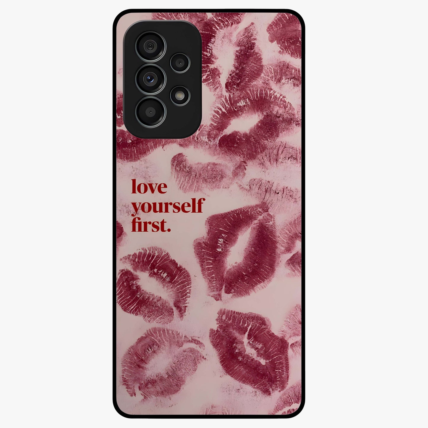 Crimson Kiss Love Glass Case showing flat back view with romantic crimson themed artwork and glossy glass finish.