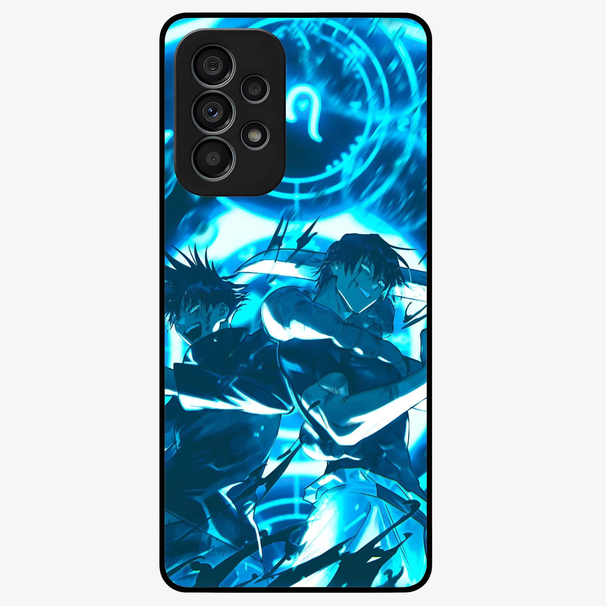 Cursed Energy Clash Glass Case showing flat back view with intense cursed energy artwork and glossy glass finish.