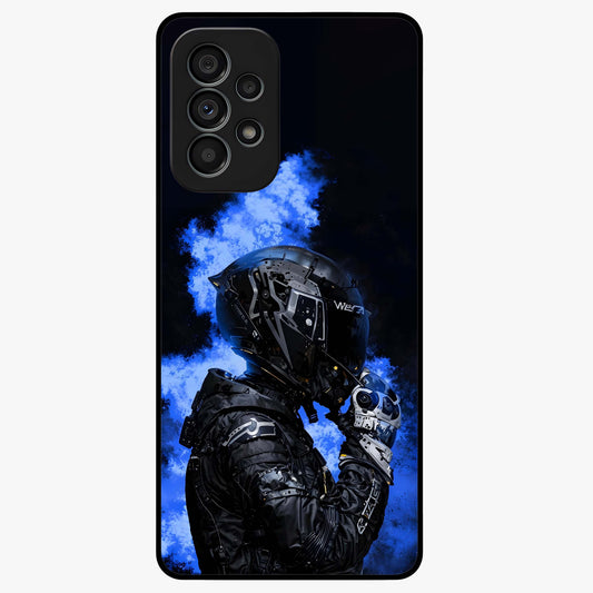 Cyber Sentinel Protocol Glass Case showing flat back view with futuristic cyber themed artwork and glossy glass finish.