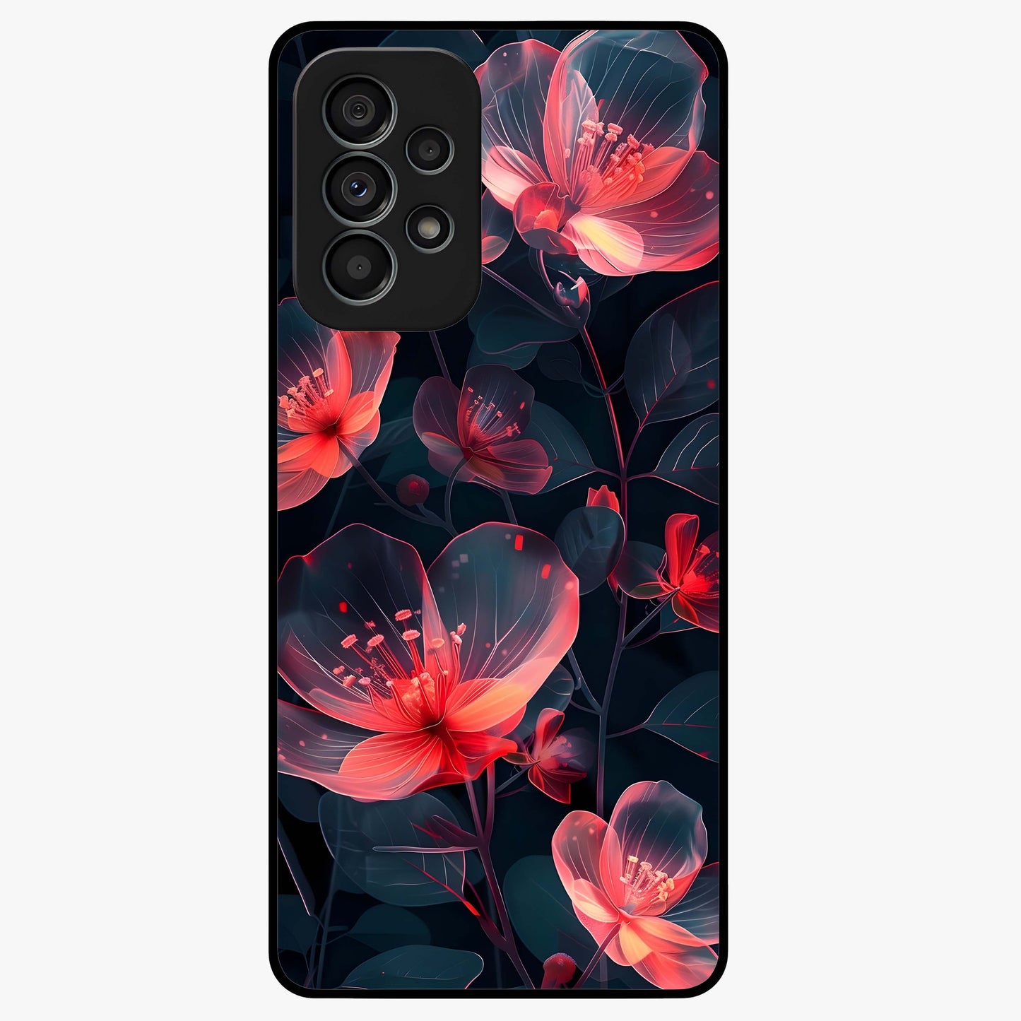 Dark Shade of Flower Glass Case showing flat back view with elegant dark floral artwork and glossy glass finish.
