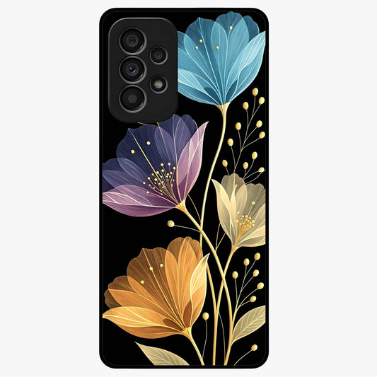 Delicate Multicolor Flowers Glass Case showing flat back view with vibrant floral artwork and glossy glass finish.
