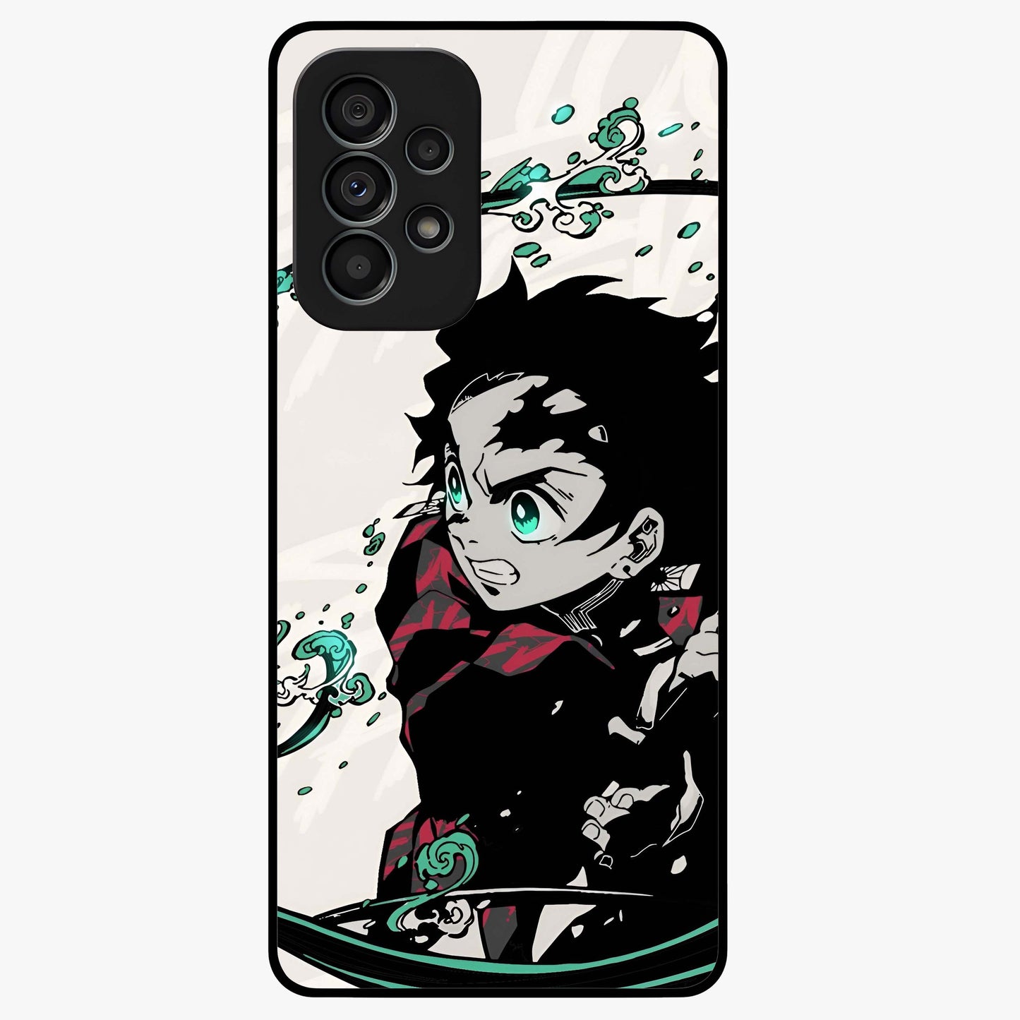 Demon Slayer Glass Case showing flat back view with bold anime inspired artwork and glossy glass finish.