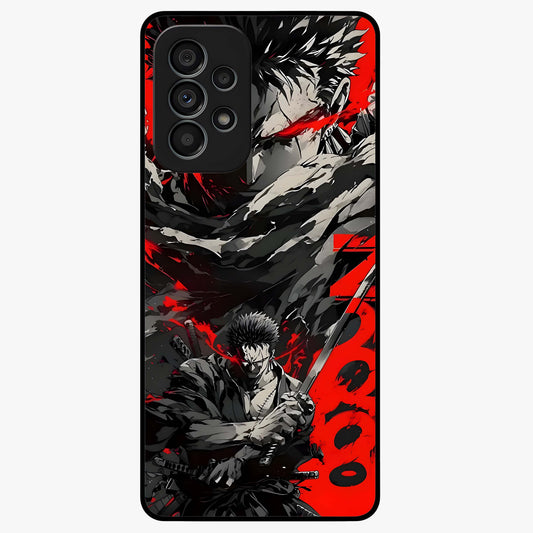 Demon Sword Resolve Glass Case showing flat back view with fierce sword warrior artwork and glossy glass finish.