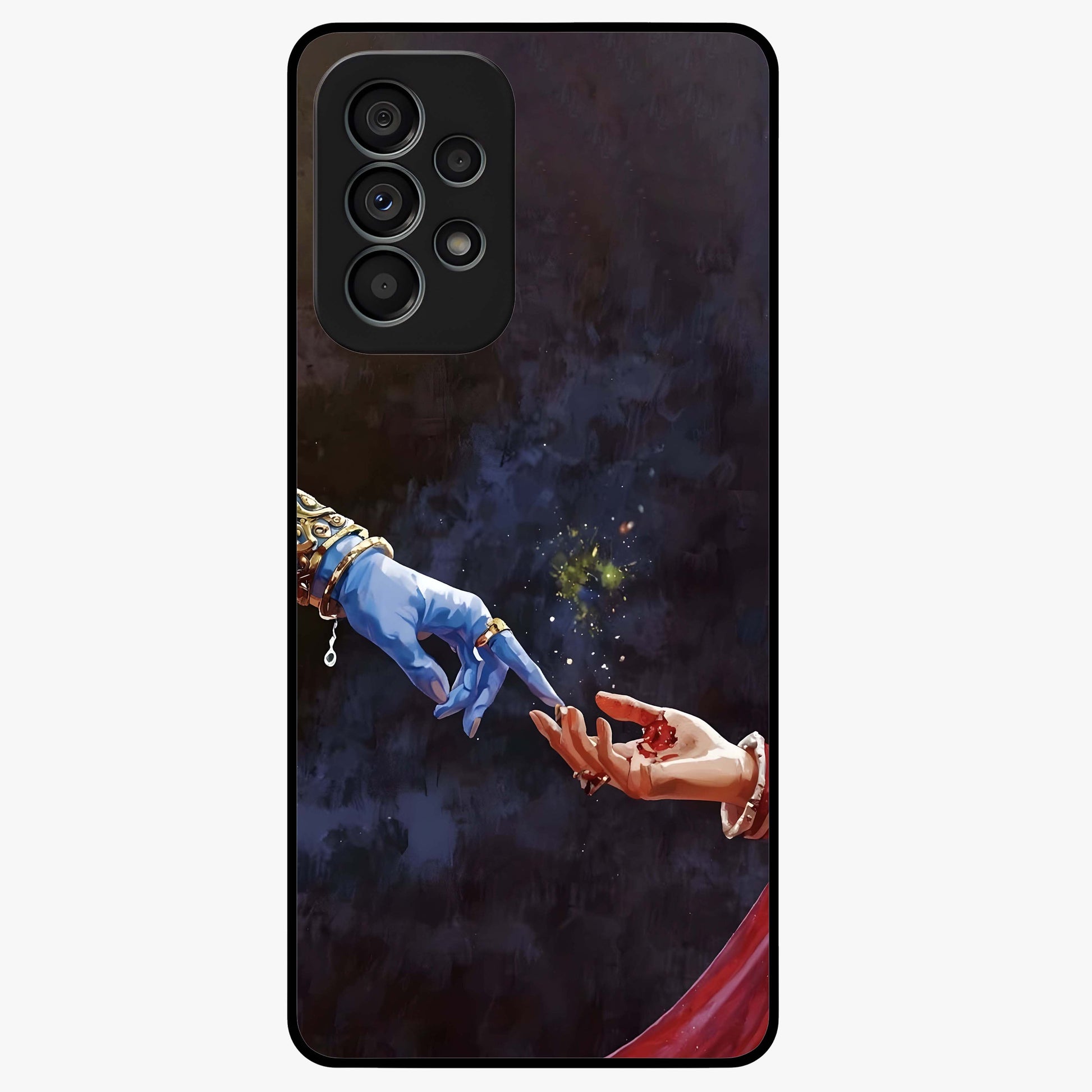 Divine Touch Eternal Glass Case showing flat back view with spiritual themed artwork and glossy glass finish.