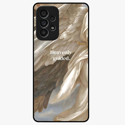 Divine Winged Grace Glass Case showing flat back view with elegant wing inspired artwork and glossy glass finish.