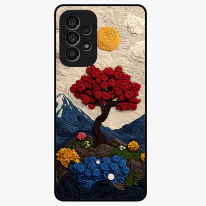 Eternal Nature Tapestry Glass Case showing flat back view with intricate nature tapestry artwork and glossy glass finish.