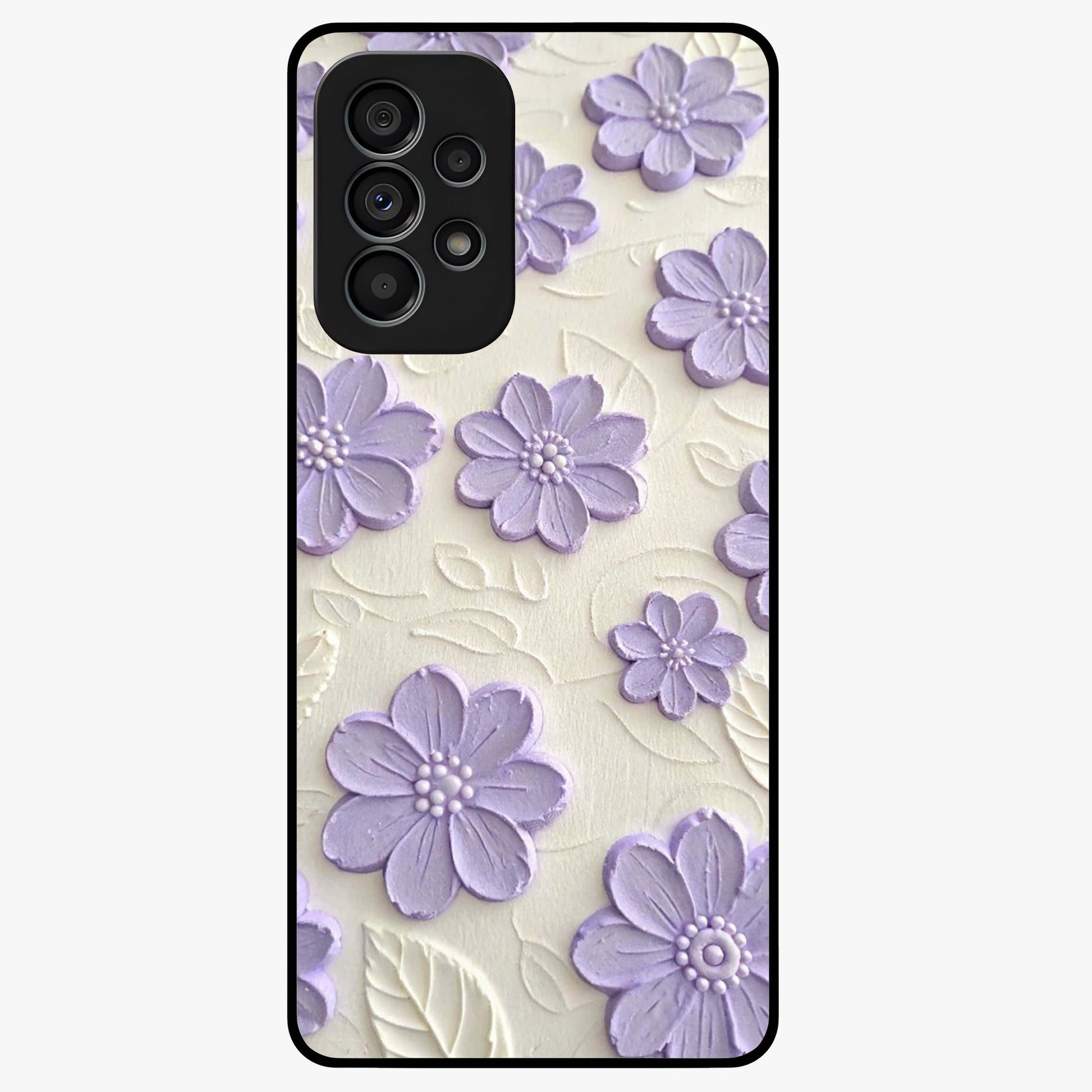 Floral Wall Art With Purple Flowers Glass Case showing flat back view with purple flower artwork and glossy glass finish.