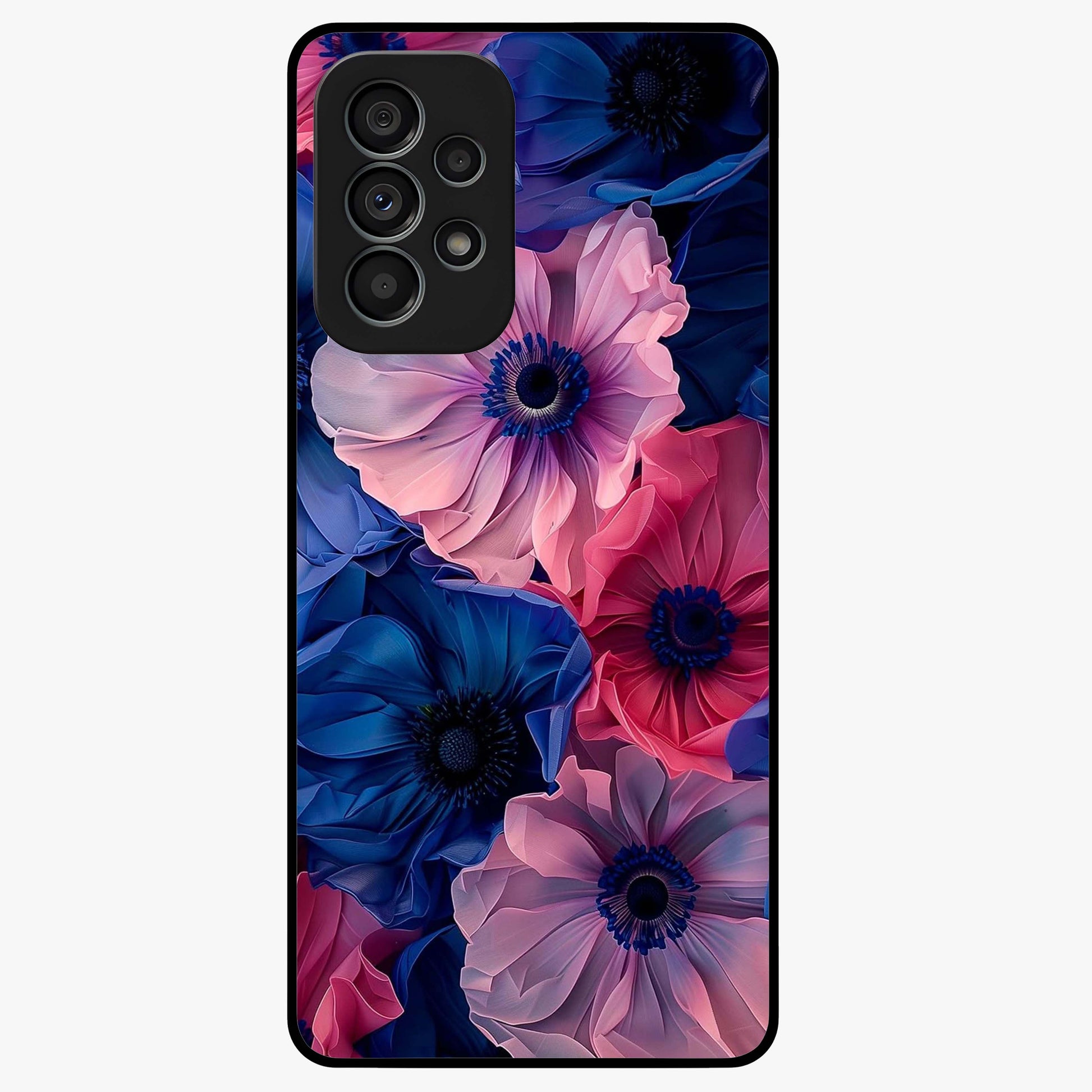 Flower Paper Art Pattern Glass Case showing flat back view with paper cut style floral artwork and glossy glass finish.