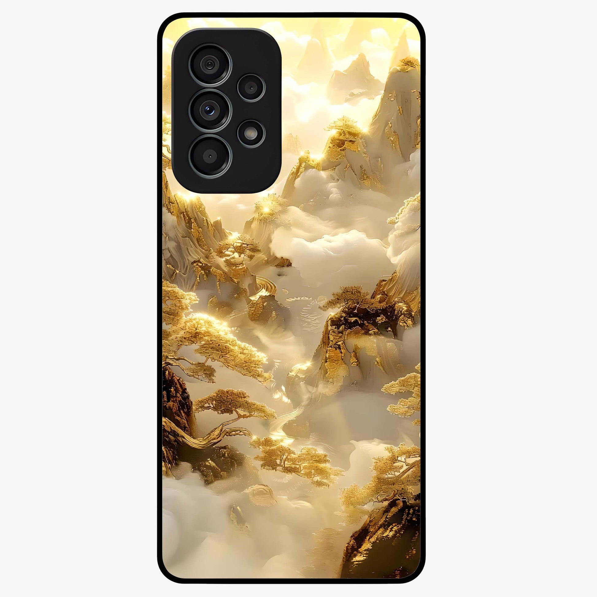 Gates Of Illumination Glass Case showing flat back view with mystical illuminated gate artwork and glossy glass finish.