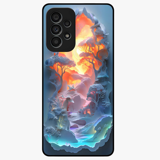 Glow Forest Portal Glass Case showing flat back view with glowing forest portal artwork and glossy glass finish.