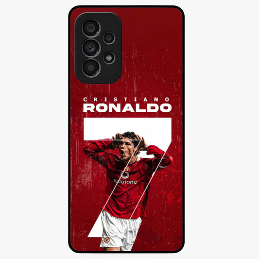 Goal Celebration Legacy Glass Case showing flat back view with football celebration inspired artwork and glossy glass finish.