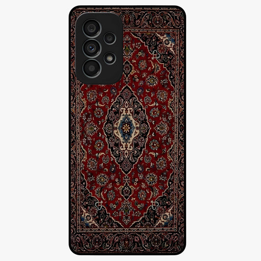 Heritage Carpet Royale Glass Case showing flat back view with ornate Persian carpet inspired pattern and glossy glass finish.