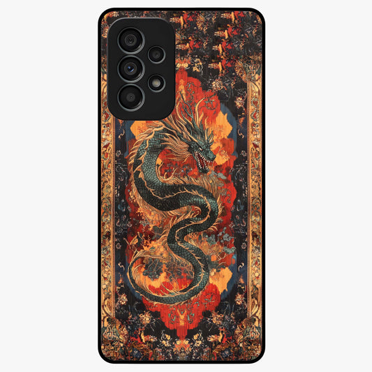 Inferno Dragon Soul Glass Case showing flat back view with fiery dragon artwork and glossy glass finish.